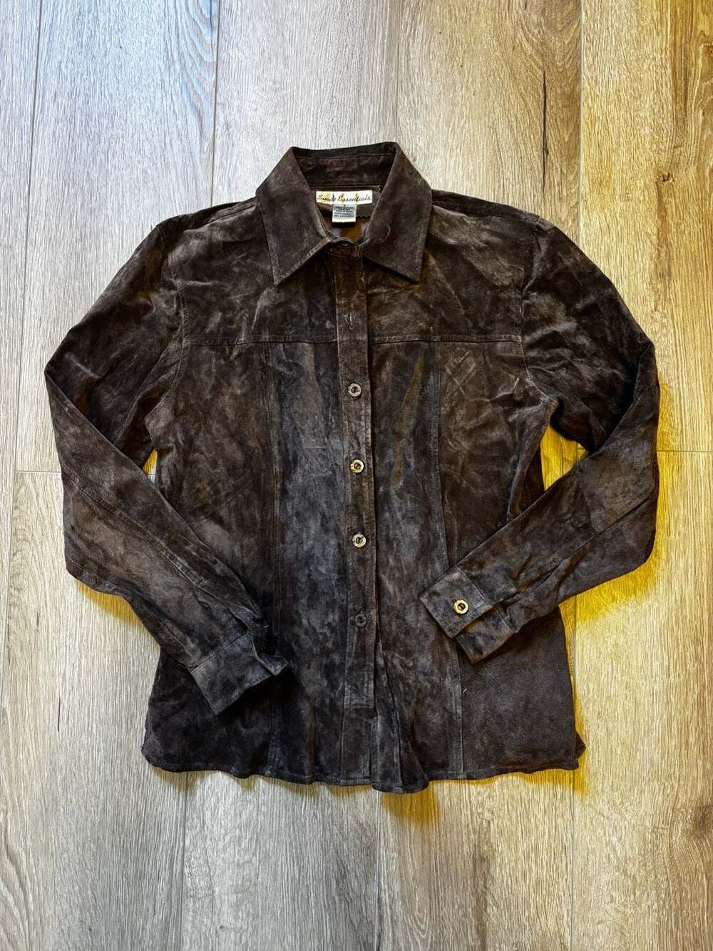 Suede Essentials Brown 100% Leather Suede Button Down Shirt Size S
